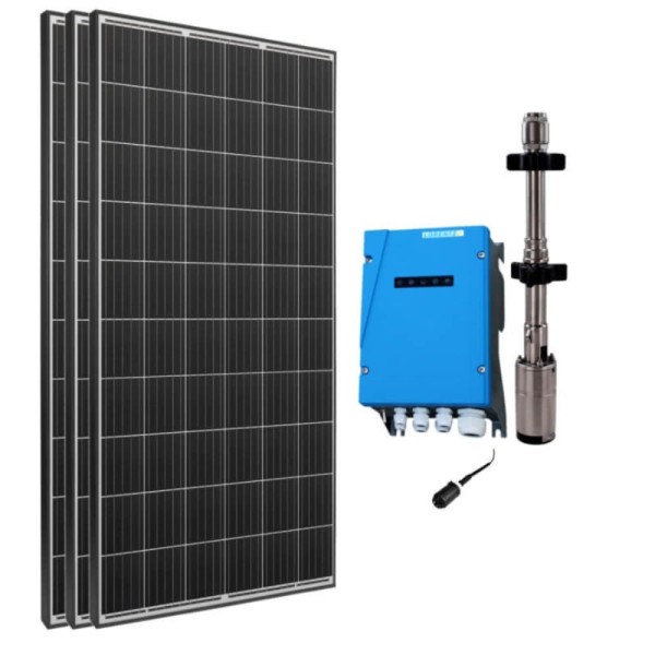  	Kit pompage immergé PS2-600 + 3 panneaux photovoltaïques 1200Wc