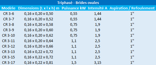 Caractéristiques des modèles CR3 triphasés de Grundfos