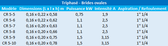 Caractéristiques des modèles CR5 triphasés de Grundfos