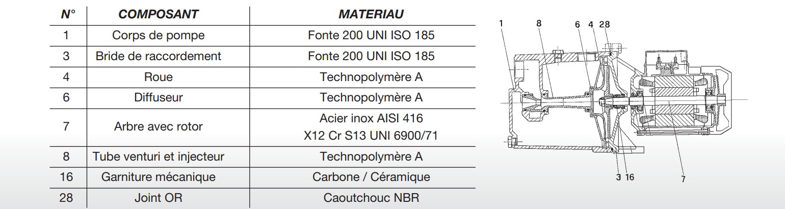 Voici les caractéristiques générales des pompes de surface Dab JET 200 300.