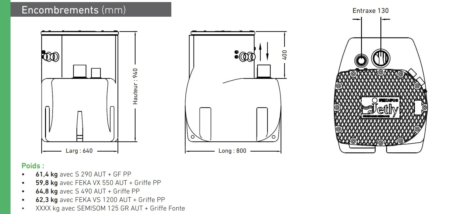 Voici les dimensions de cette cuve de 270 litres pour le relevage de vos eaux usées.