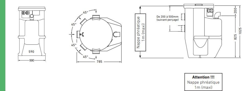 Les principales dimensions du poste de relevage Jetly Fékafos Enter.