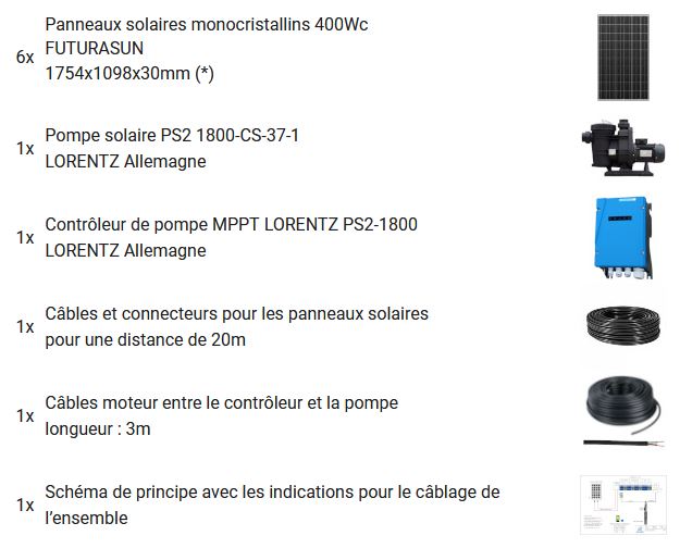 Composition du kit solaire pour piscine 14m3/h avec 3 panneaux solaires.