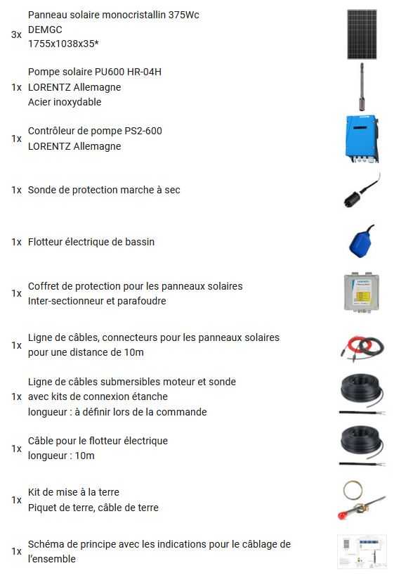 La composition du kit de pompage immergée solaire HR-04H