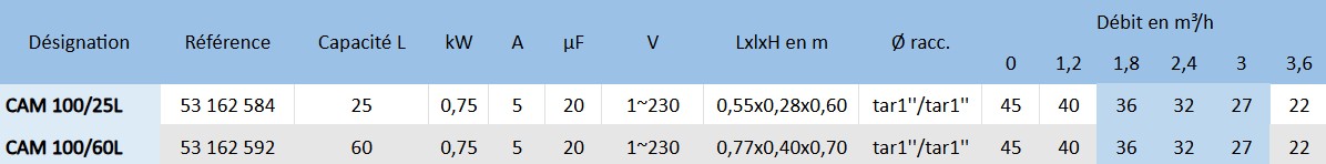 L'ensemble des attributs à connaître concernant les surpresseurs Speroni CAM 100/25L et CAM 100/60L.